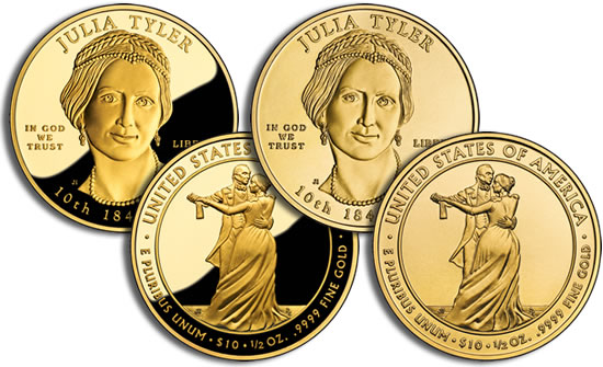 Julia Tyler First Spouse Gold proof and uncirculated coins 