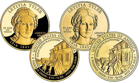 Letitia Tyler First Spouse Gold proof and uncirculated coins 