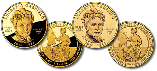 Lucretia Garfield First Spouse Gold Coins - Proof, Uncircualted